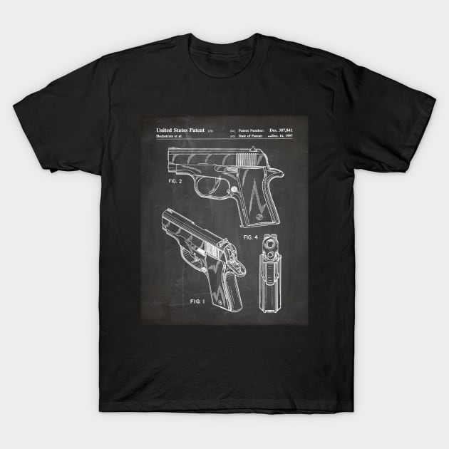Sig Sauer Pistol Patent - Firearm Enthusiast Gun Lover Art - Black Chalkboard T-Shirt by patentpress
